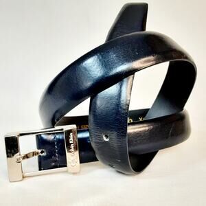 💎Calvin Klein Hand Glazed PU Coated Split Cowhide Leather Black Belt Small Taiwa